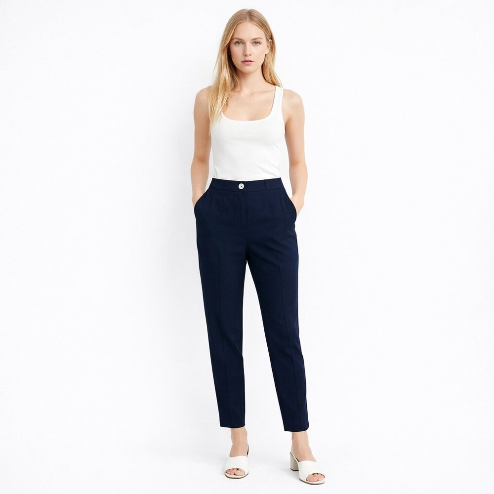 Zara Dark Navy High-Waist Straight Trousers